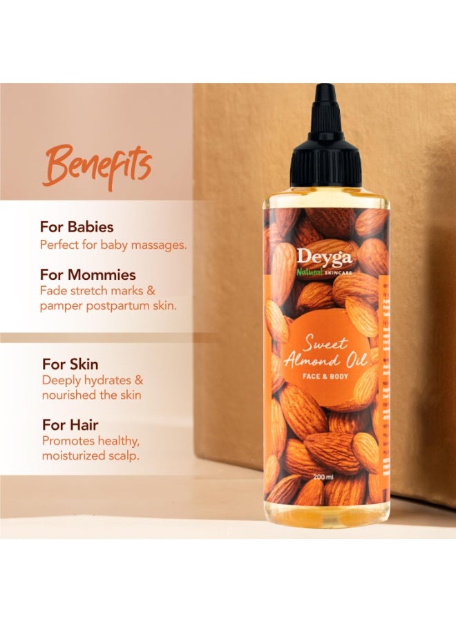 Deyga Sweet Almond Drops Oil | 100% Pure & Natural | Vitamin E Nourishment | Non-Sticky Formula 200ml - Image 4